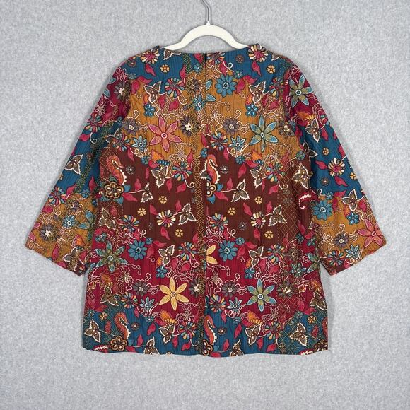 Dewi Fortuna Tunic Top XXL Batik Floral Textured Artsy Gypsy Bali Print Boho - Picture 9 of 12